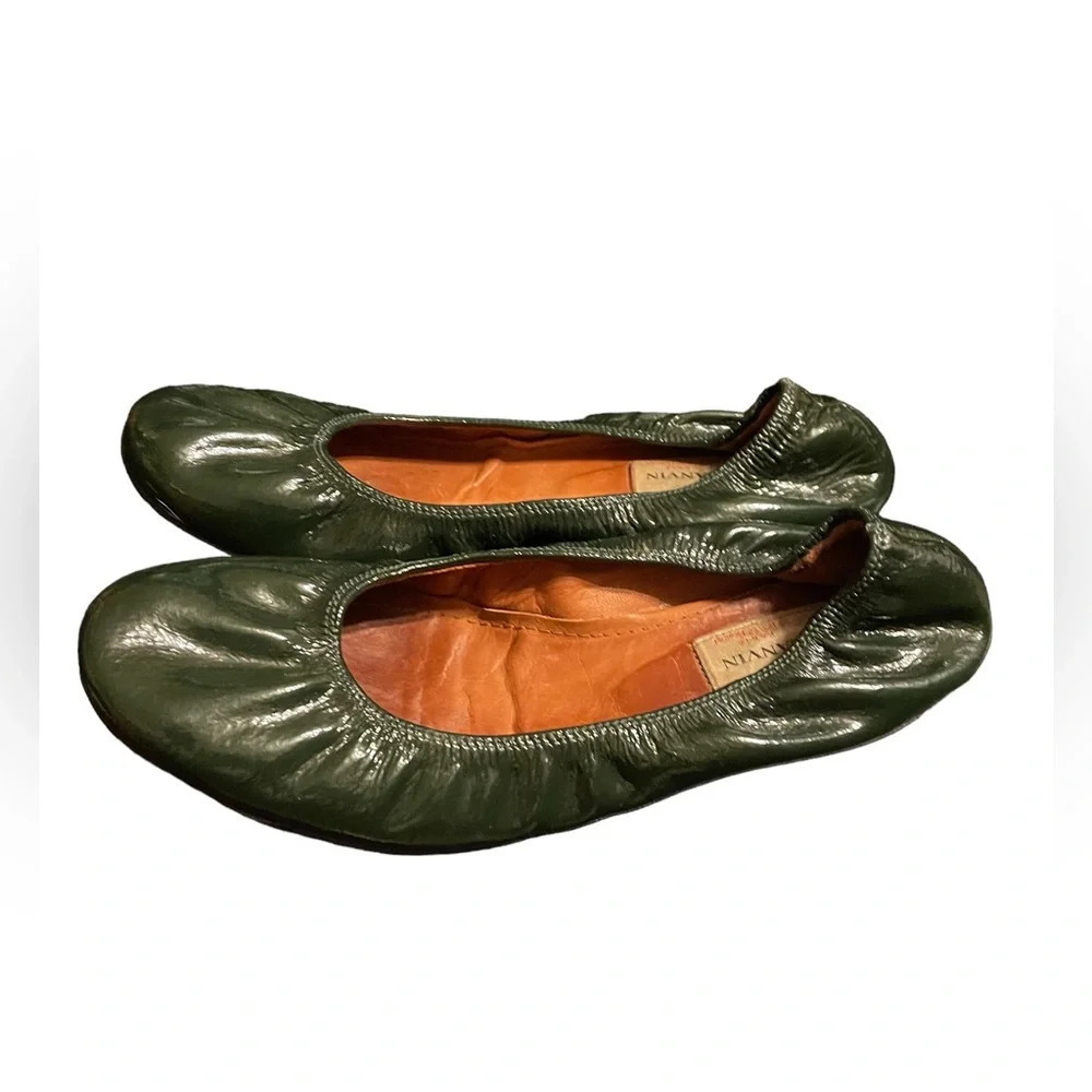 LANVIN HUNTER GREEN PATENT LEATHER FLATS - Picture 2 of 6